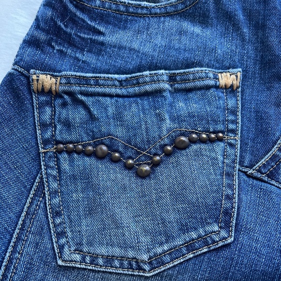 Replay Denim Blue Jean Raw Hem Fringe Studded Casual A-line Midi Skirt 26 - Picture 7 of 10